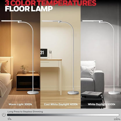 Honeywell F4 Sunturalux™ LED Floor Lamp, CRI 97 Full-Spectrum Eye-Caring Light, Stepless Dimmable Task Lamp with Flexible Gooseneck, 77.5" Tall Reading Lamp for Living Room & Office
