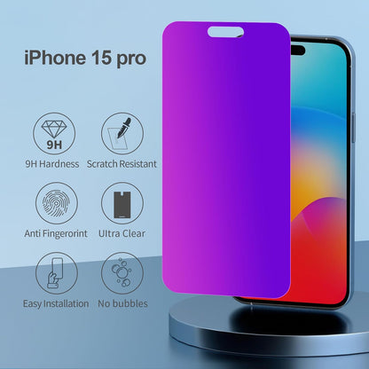 Compatible for iPhone 15 Pro Privacy Screen Protector Tempered Glass 6.1 Inch, Purple Gradient Anti Spy Anti Blue Light HD Easy Installation