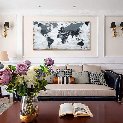 World Map Canvas Wall Art Decor Black Wall Decor Office World Map Wall Art World Pictures for Living Room Wall Decoration Map of the world Picture Framed Artwork Decor for Home Bedroom Decoration