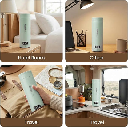 Portable Electric Kettle forTravel, Small Hot Water Kettle with NTC Temperature Control and Auto Shut-Off, 316 Stainless Steel, Green 110V & 15oz