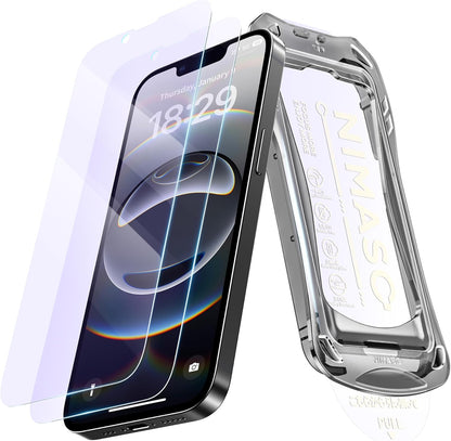 NIMASO for iPhone 16e/13 Pro/13/14 Screen Protector, 2 Pack Anti Blue Light Tempered Glass Screen Protector for iPhone 16e, Automatic Dust Removal, Instant Installation (6.1 inches)