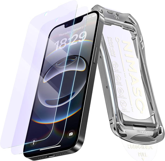 NIMASO for iPhone 16e/13 Pro/13/14 Screen Protector, 2 Pack Anti Blue Light Tempered Glass Screen Protector for iPhone 16e, Automatic Dust Removal, Instant Installation (6.1 inches)