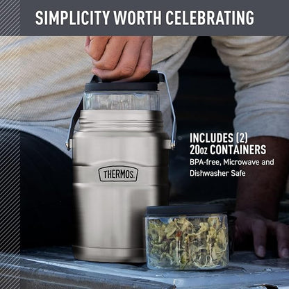 THERMOS Stainless King Vacuum-Insulated Food Jar with 2 Storage Container Inserts, 47 Ounce, Matte Stainless Steel