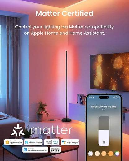 SwitchBot Smart Floor Lamp RGBICWW Voice/App Controlled Works with Alexa, Apple Home & Google, Matter, Warm & Cool White, 1200lm Music Sync, Lamp for Living Room for Bedroom — Christmas/Holiday décor
