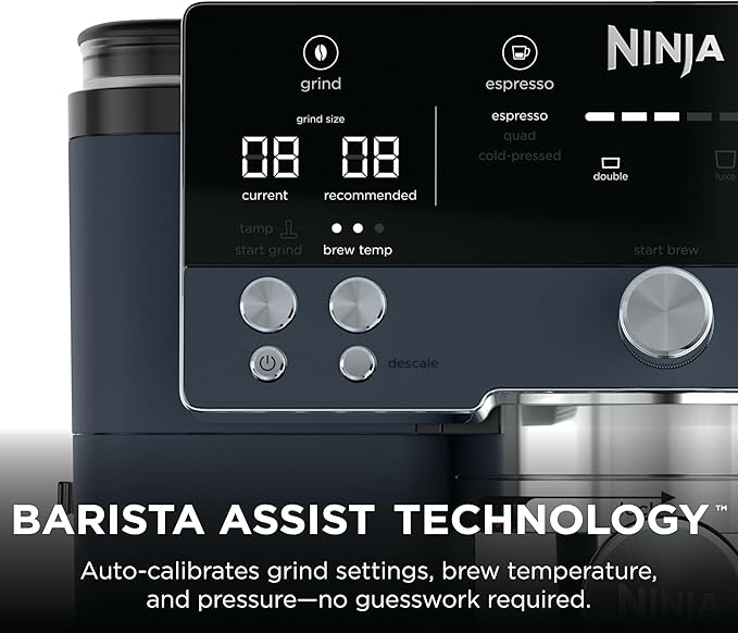 Ninja Luxe Café Premier Series, Espresso Machine, Drip Coffee Maker & Rapid Cold Brew, Integrated Grinder, Assisted Tamper, Hands-Free Frother, for Cappuccinos & Lattes, Cyberspace, ES601CY