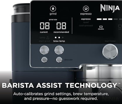 Ninja Luxe Café Premier Series, Espresso Machine, Drip Coffee Maker & Rapid Cold Brew, Integrated Grinder, Assisted Tamper, Hands-Free Frother, for Cappuccinos & Lattes, Cyberspace, ES601CY