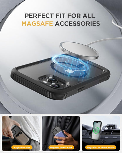 Miracase Magnetic for iPhone 15 Plus Case 6.7'' [Compatible with Magsafe] only for 15 Plus Phone Case Cover with Built-in 9H Tempered Glass Screen Protector,Magnetic Black