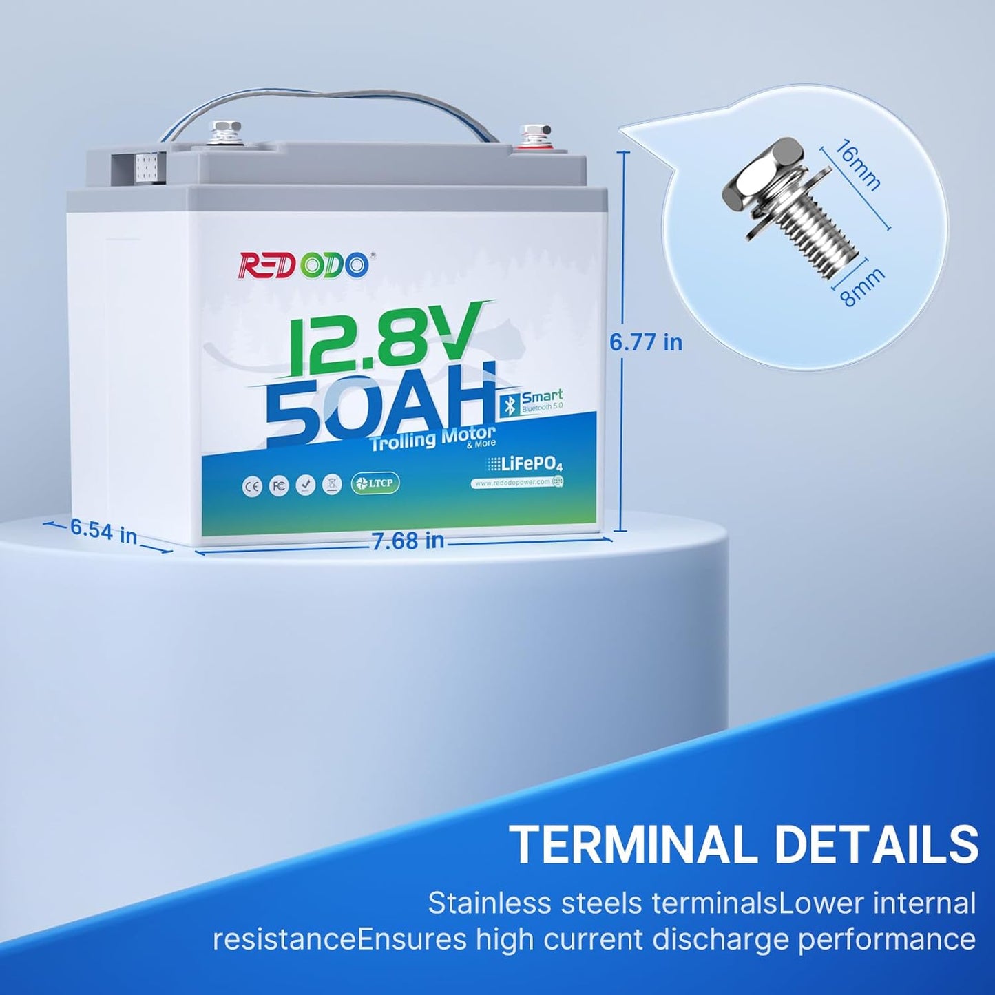 Redodo Smart Bluetooth 12V 50Ah LiFePO4 Lithium Battery for Trolling Motor, Low-Temp Protection, 10 Years Lifetime, Lightweight & Portable Perfect for RV, Solar, Boat Marine and Camping 2 Pack