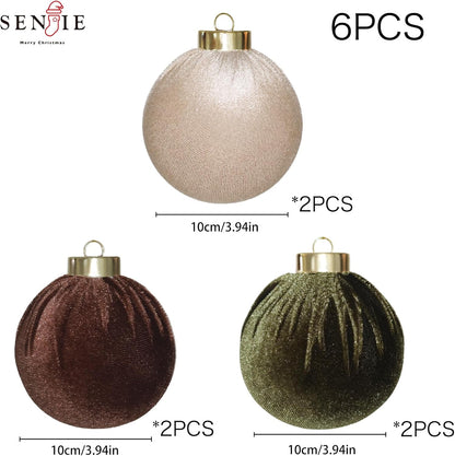 4inch Velvet Christmas Ornaments, 6pcs Multicolor Flocked Ornaments for Christmas Tree Decorations