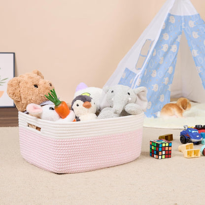 Large Storage Baskets for Shelves, Closet Organizers Bins for Clothes Blanket Towels, Baby Nursery, Toy Baskets Box, Woven Rope Baskets, 17 x 13 x 7.5”, 2 Packs Woven Pink