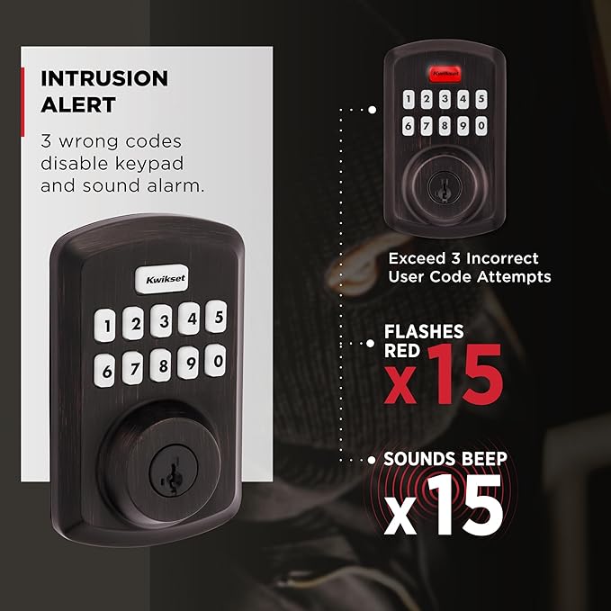 Kwikset Powerbolt 250 10-Button Keypad Venetian Bronze Transitional Electronic Deadbolt Door Lock, Featuring Convenient Keyless Entry, Customizable User Codes and Auto-Locking