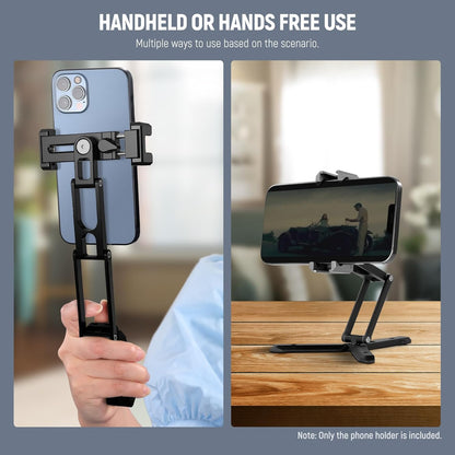 NEEWER Phone Tripod Mount with Cold Shoes, Metal Smartphone Adapter Compatible with iPhone, Multi Angle Tri Fold Cell Phone Holder, Handheld Grip for Streaming Vlog SP-04