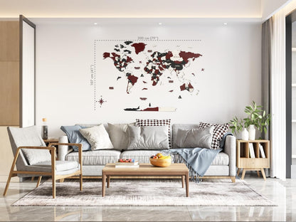Colorfull Worlds 3D Wooden World Wall Art | Unique Wall Decor with Pins for Travel Enthusiasts | Home and Office Wall Décor | Burgundy | XLarge