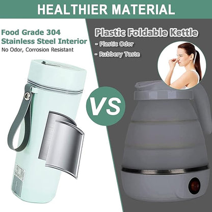 Electric Travel Kettle, Portable Electric Kettle, Mini Hot Water Boiler, Small Travel Tea Kettle Fast Boiling Water, One Cup Hot Water Maker, 350ml-Green