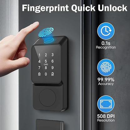 WiFi Smart Door Lock Keyless Entry with Gateway and Handles Fingerprint Touchscreen Keypad IC Card Key APP Type-C Charging Unlocking 6 in 1 Electric Biometric Digital Deadbolt for Front Doors