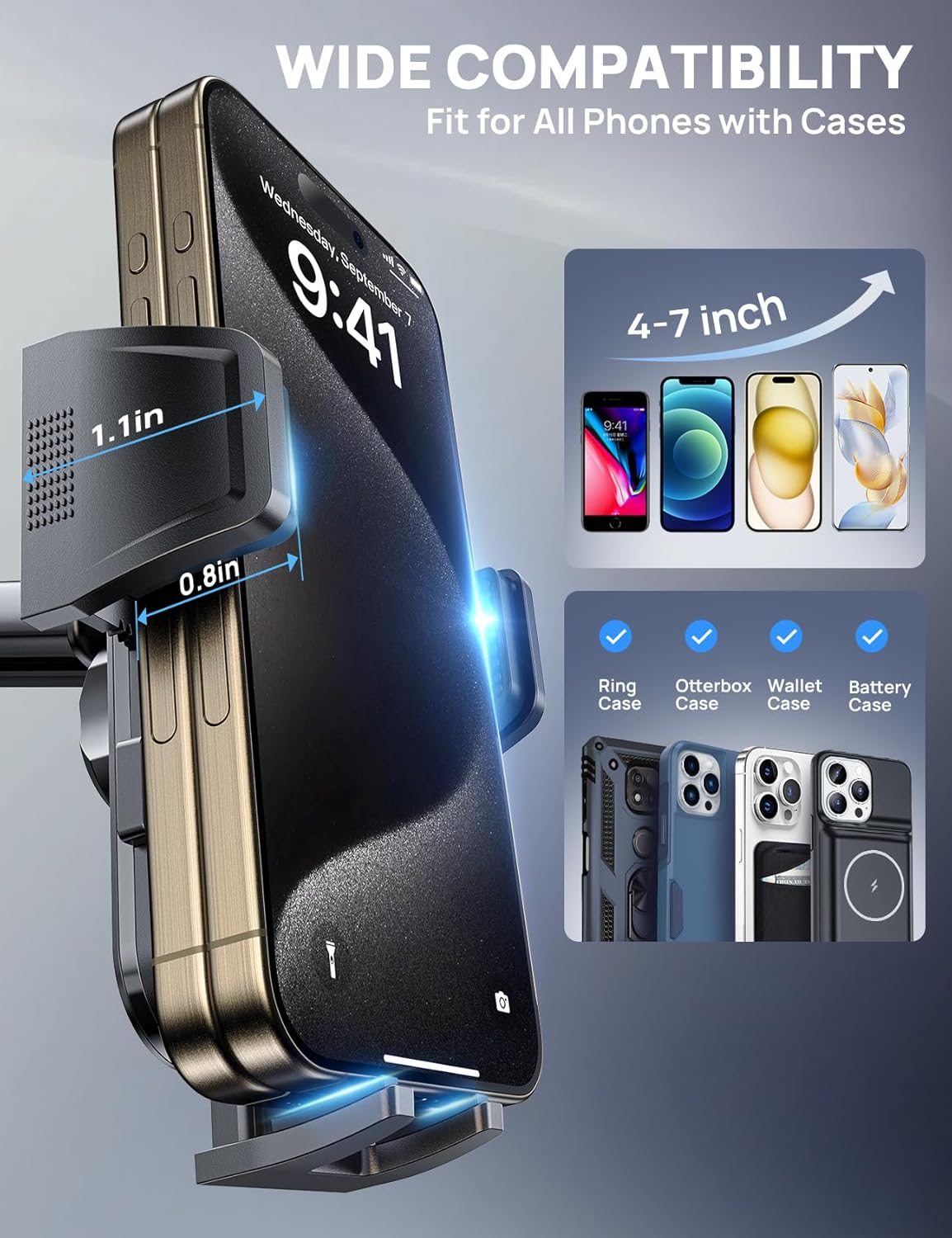 [2025 New] Dashboard Phone Holders for Your Car (+Air Vent Clip) [Military Grade Stable] , Car Cell Phone Holder, Rotatable Suction Cup Car Phone Mount for All Phone (Champagne)