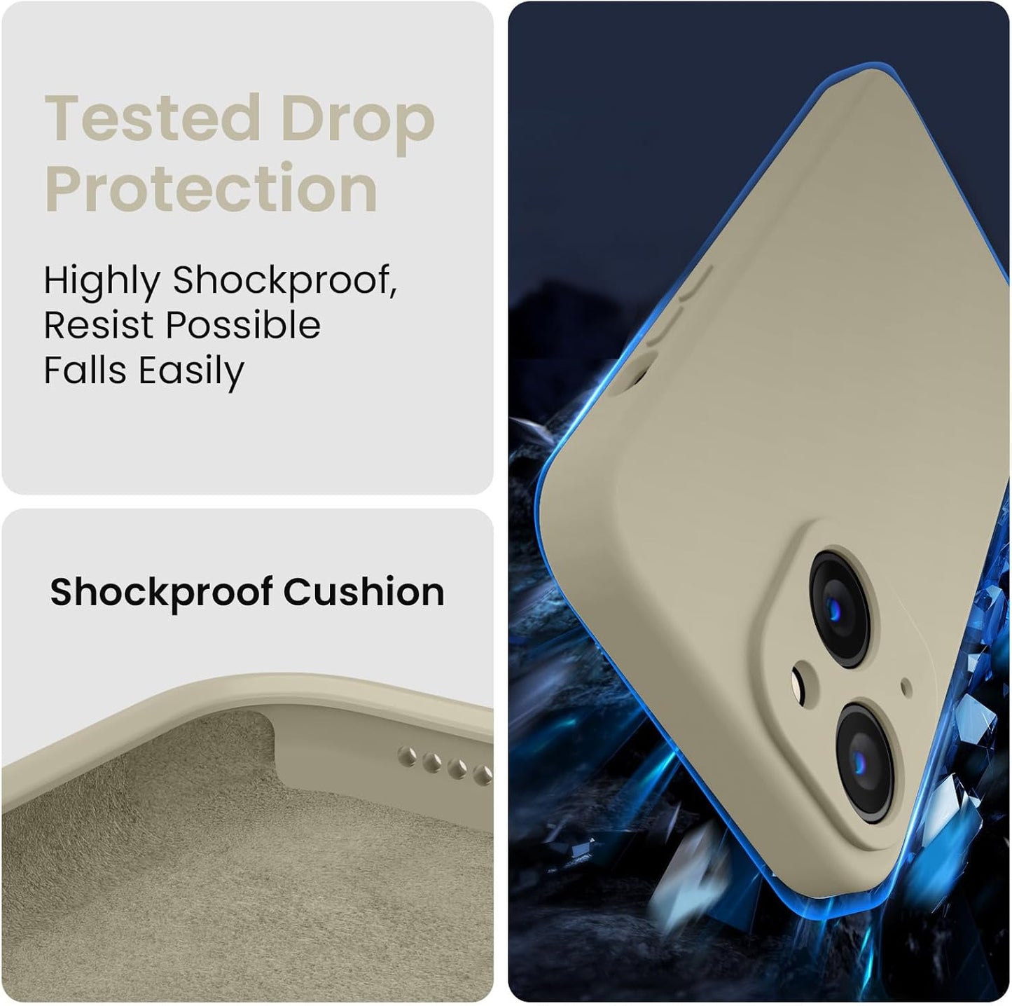 FireNova Designed for iPhone 15 Plus Case, Silicone [Camera Protection] Case with [2 Screen Protectors], Soft Anti-Scratch Microfiber Lining Inside, 6.7 inch, Khaki