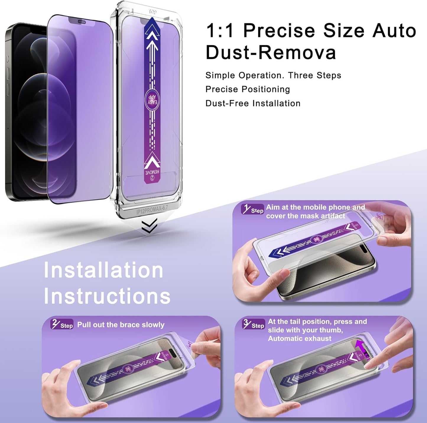 2 Pack Anti Blue Light Matte Screen Protector for iPhone 12 Pro Max 6.7-Inch Auto Dust Removal, No Bubbles, Tempered Glass Film, Easy Installation
