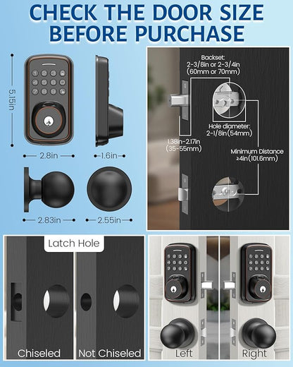 Keyless Entry Door Lock with Handle Set, Smart Door Lock with Fingerprint, 5 in 1 Unlock, Auto Lock Biometric Fingerprint Door Lock for Front Door, Easy Installation (Gold Black)