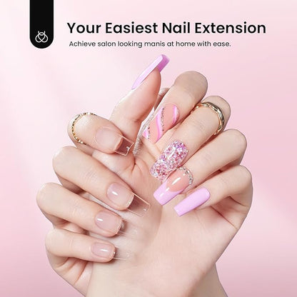 Beetles Gel Nail Kit Medium Square with Nail Dehydrator and Primer, 576Pcs Half Matte Etch-X Gel Nail Tips Solid Nail Glue Mini Nail Lamp Acrylic Nail Tips Easy DIY Nail Extension Set Gift for Women