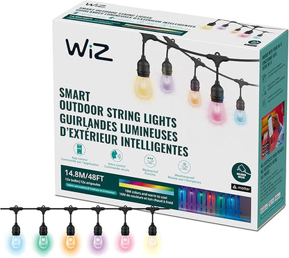 WiZ Connected 48FT Color Changing Outdoor String Lights - Water and Weatherproof - Adapter Included - Control with Wiz Connected App - Works with Voice Control