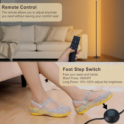 Corner Floor Lamp, 2 Pack Modern Floor Lamp with Remote and Stepless Dimmable Colors Temperature & Brightness, Standing Lamps for Living Room Bedroom Office