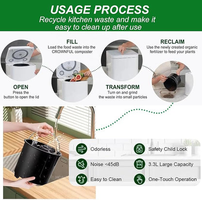 Food Waste Electric Composter,For Kitchen,Double Blade Grinding,2 Conversion Mods:Thermal Driving Mode/Biological Mode,110V