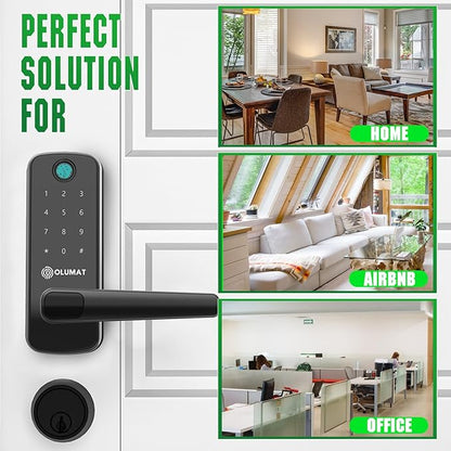 Smart Door Lock with Handle: Olumat Keyless Entry Door Lock with WiFi Gateway-Fingerprint Lock with Door Sensor -Smart Locks for Front Door with Keypad