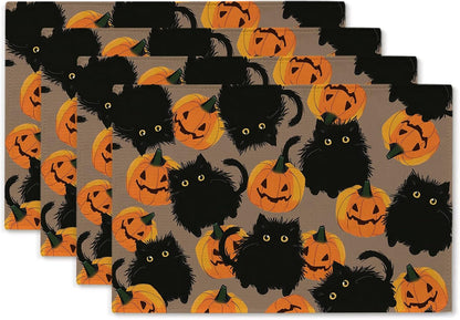 Halloween Placemats Cat Pumpkin Set of 4 Table Mats Seasonal Cute Home Party Kitchen Dining Table Decorations
