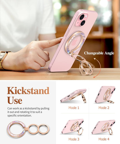 GVIEWIN Magnetic Phone Ring Holder, Compatible with MagSafe Phone Grip with Adjustable Stand, Magnet Phone Ring Kickstand for iPhone 16 Pro Max/Plus/15/14/13/12 Series/Other Phones (Flowing Sakura)