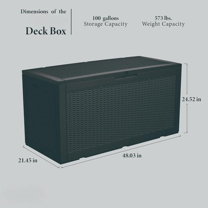 100 Gallon Double-Wall Resin Deck Box - Lockable Waterproof Outdoor Storage Box, 1000lbs Capacity & Doubles as Seating for Patio Furniture - Garden Tools, Pool Accessories (Black)