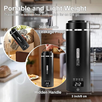 Travel Kettle Small Tea Kettle Coffee Mini Portable Electric Kettle with 4 Temperature Settings, Plug in 304 Stainless Steel Mini Travel Electric Kettle with Auto Shut-off(Black)