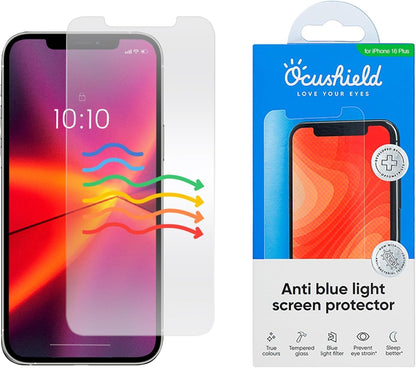 Ocushield Anti Blue Light Tempered Glass Screen Protector for iPhone 16 Plus (6.7") - Protect Your Eyes, Reduce Migraines & Improve Sleep