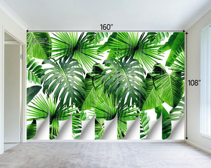 Tropical Green Botanical Leaf Wallpaper Bedroom Plant Mural Room Decor Living Room tv Background Large Wall Mural - 160"x108" (Not Peel and Stick)