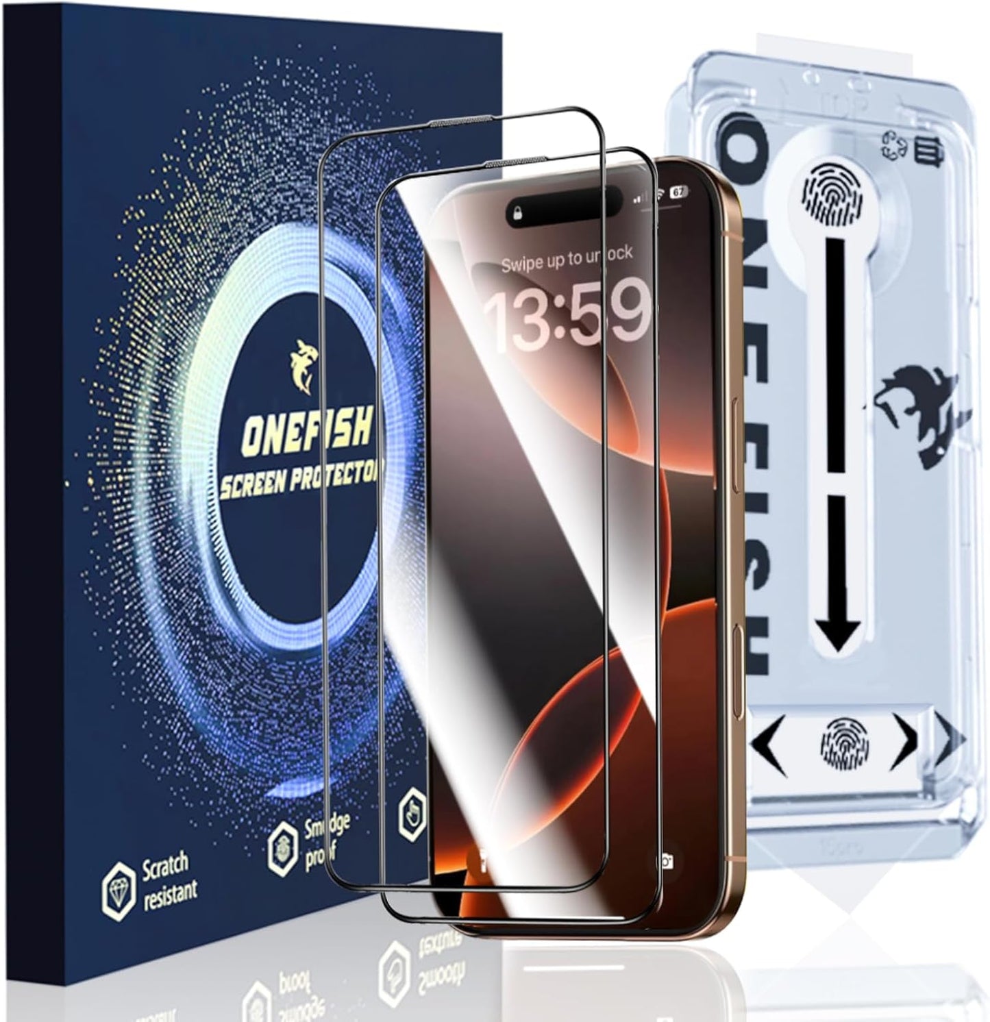 OneFish Full Edge Tempered Glass Screen Protector for iPhone 11 Pro/XS/X 5.8 inch 2 Pack Edge Reinforcement, Self-Aligning Installation, Case Friendly HD Screen Protectors