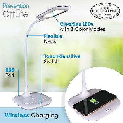 OttLite® Prevention LED Desk Lamp With Wireless Charging, 19-1/2"H, White