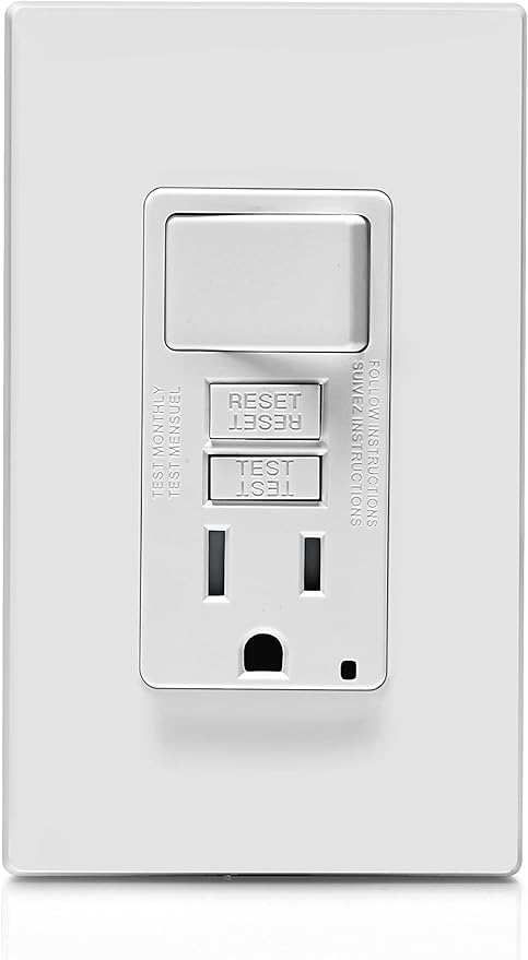Leviton GFCI Switch Outlet Combo, 15 Amp, Self Test, Tamper-Resistant with LED Indicator Light, Saves Space, GFSW1-W, White