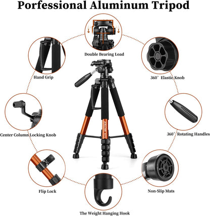 JOILCAN Tripod Camera Tripods, 74" Tripod for Camera Cell Phone Video Photography, Heavy Duty Tall Cameras Tripod Stand, Professional Travel DSLR Tripods Compatible with Canon iPhone, Max Load 15 LB