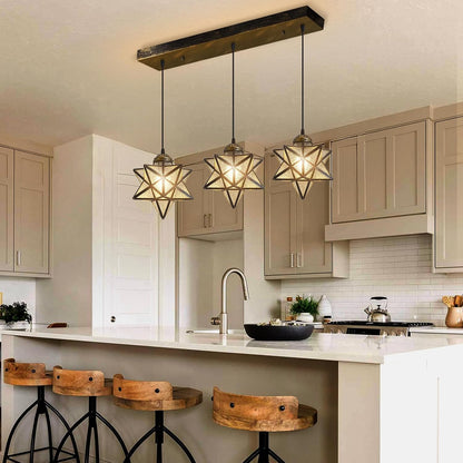 Glass Glam Chandelier 3 Lights Star Pendants Light Fixture for Dining Table Kitchen Island Modern Ceiling Hanging Lights Included LED Warm Light Bulbs Oiled Bronze