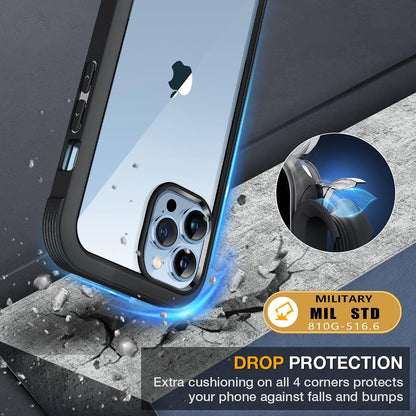 Miracase Glass Case for iPhone 13 Pro Max 6.7 inch, Upgrade Full-Body Clear Phone Bumper Case Cover with Built-in 9H Tempered Glass Screen Protector, Black
