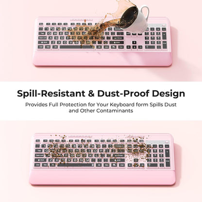 Silent Wireless Keyboard and Mouse Combo - Keyboard with Large Print Cover, 2.4GHz Full-Sized Ergonomic Keyboard with Wrist Rest and Mouse for Laptop, PC, Notebook, Desktop