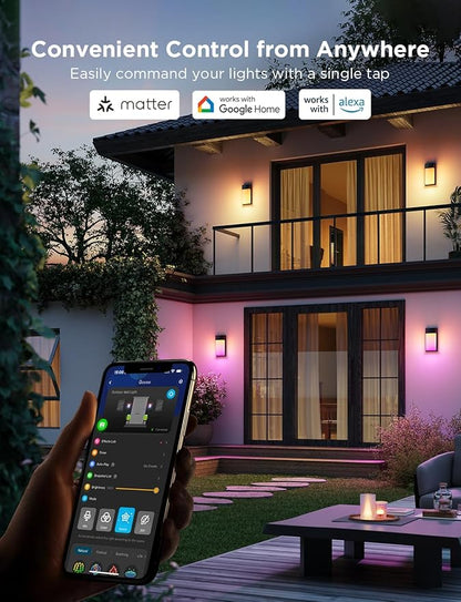 Govee Outdoor Wall Light, 1500LM Smart RGBIC Porch Lights Outdoor with 45 Scene Modes, IP65 Waterproof for Outdoor Decor, DIY, Wall Sconce Works with Alexa, Google Assistant and Matter, 2 Pack