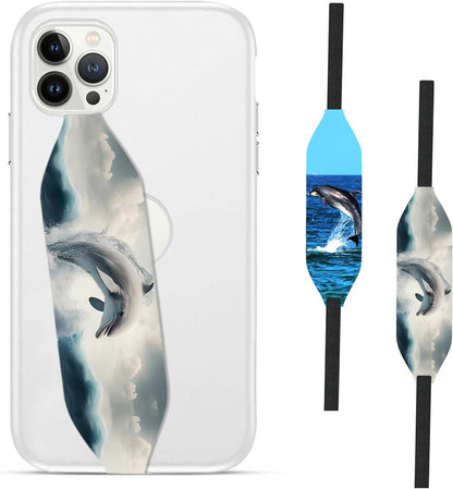 Phone Grip Strap - Pack of 2 Reversible Finger Holder for Phone Back, Customizable Anti-Slip Design, Wireless Charging Compatible Detachable Holder for iPhone - Shark Jump