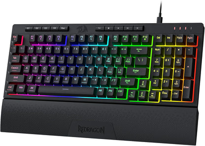 Redragon K515 Shiva Wired RGB Membrane Gaming Keyboard, 98 Keys Mechanical-Feel Keyboard w/Smooth Linear Switch, On-Board Macro & Dedicated Multimedia Keys, Detachable Wrist Rest, Software Supported