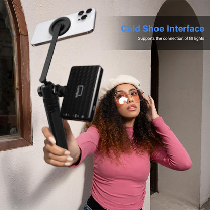 PHOPIK 35" Magnetic Selfie Stick Phone Tripod, Extendable Phone Tripod with Cold Shoe and Remote,Compatible with iPhone/Android/Sport Camera Perfect for Video Recording/Selfies/Insta360 x5（Black）