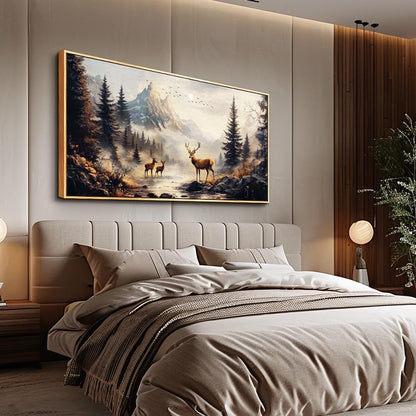 KELIYUAN Large Canvas Wall Decor For Living Room Wall Art For Bedroom Office Murals Landscape Painting Of Elk Mountain Wall Pictures Restaurant Room Modern Home Decoration Wood Framed 24"X48"