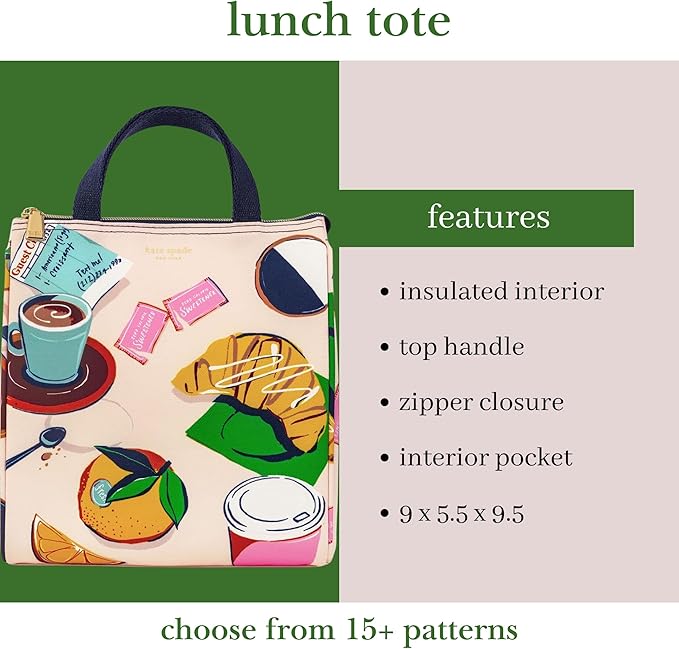 kate spade new york Portable Soft Cooler Lunch Bag, Thermal Tote with Insulated Interior Lining and Storage Pocket, Lunch Tote for Women, Rise and Shine