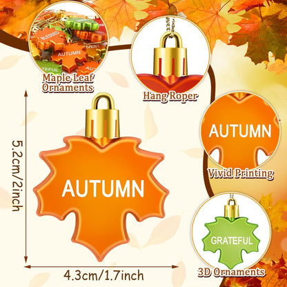 JULMELON 24Pcs Thanksgiving Ornaments, Fall LeavesTree Decorations Autumn Maple Hanging Ornaments with Rope Maple Pendant for Farmhouse Rustic Party Favors Craft Supplies