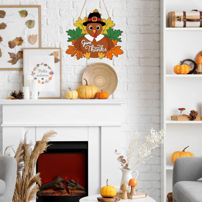 Paintable Thanksgiving Ornaments 3 Sets, Wooden Turkey Ornaments to Paint, Unfinished Give Thanks Wreaths Wood Crafts for Painting, Wood Cutouts DIY Ornament for Door Decor