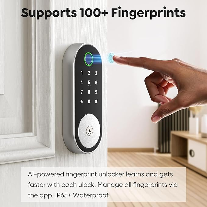 Fingerprint Smart Deadbolt with Keypad – Keyless Entry Lock for Home, Apartment, Office, Airbnb, Rental, Kids & Seniors, App & Code Access, Auto-Lock, Easy DIY Install, Compatible with Alexa & Google